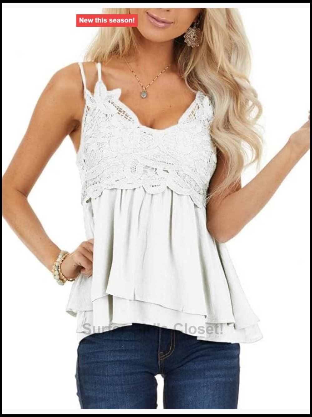 Women's Lace Tank Top Chiffon Spaghetti Strap Cami Sleeveless Summer Babydoll